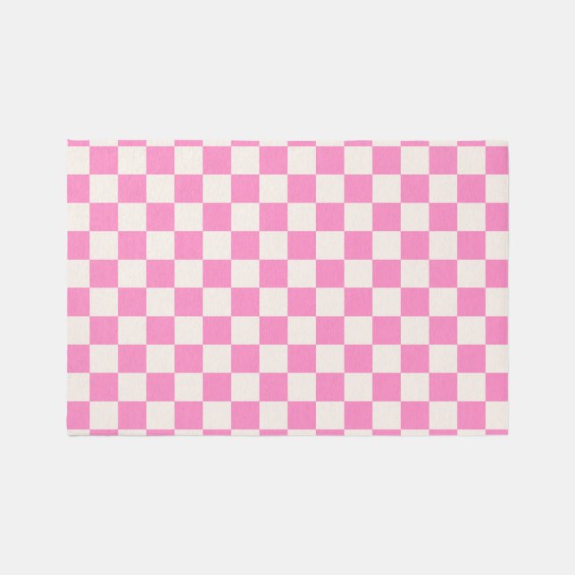Pink Check, Checkerboard Pattern, Checkered Rug (Front)
