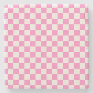 Pink Check, Checkerboard Pattern, Checkered Stone Coaster