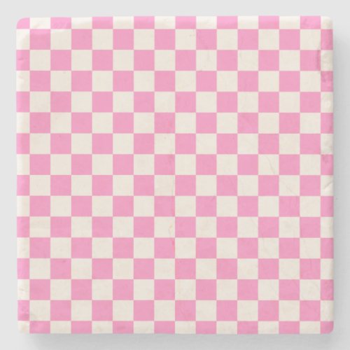 Pink Check Checkerboard Pattern Checkered Stone Coaster