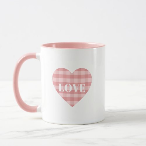 Pink Check Love Print  Mug