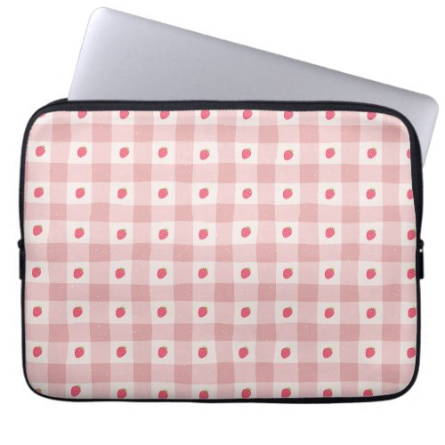 Pink check Pattern Sweet Strawberry Pattern Laptop Sleeve