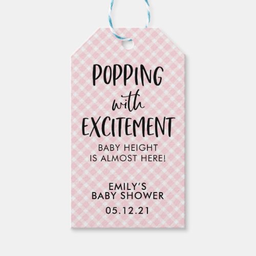 Pink Check Popcorn Favor Tags Girl Baby Shower Gift Tags