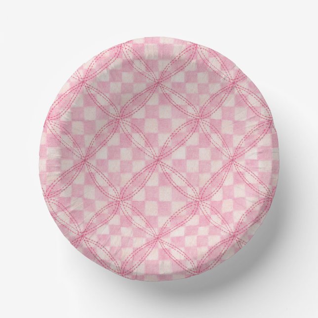 PINK CHECK QUILT 7" Paper Bowls (Front)