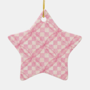 PINK CHECK QUILT Ceramic Star Ornament