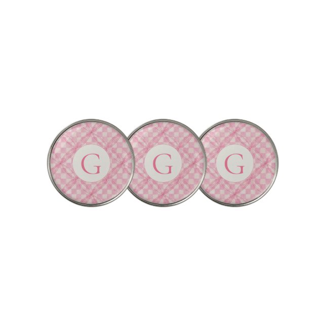 PINK CHECK QUILT Golf Ball Markers + Initial (3 Up)