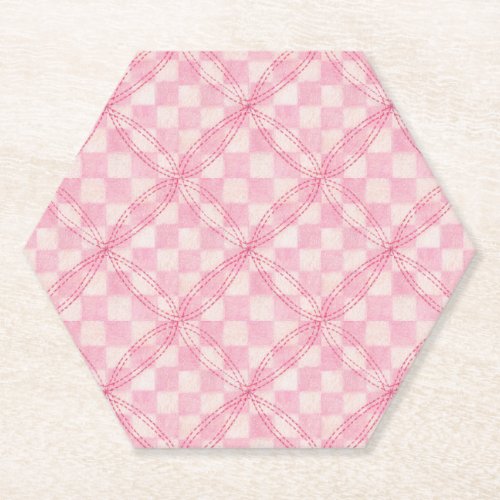 PINK CHECK QUILT Hexagon Paper Coasters