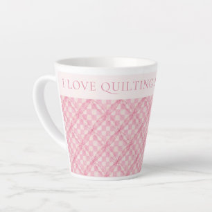 PINK CHECK QUILT Latte Mug + Text / Blush