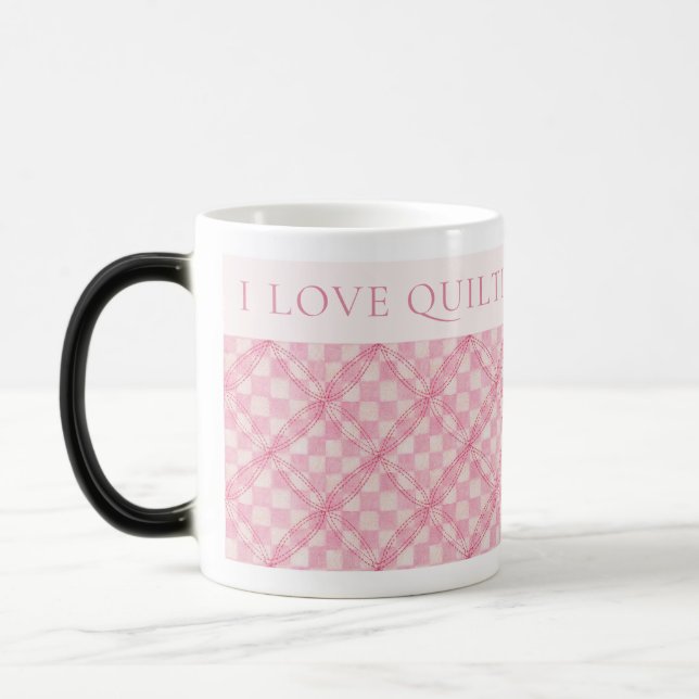 PINK CHECK QUILT Morphing Mug + Text / Blush (Left)