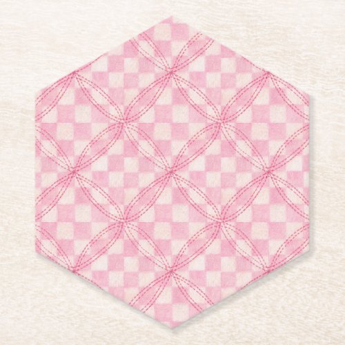 PINK CHECK QUILT Pointed Hexagon Paper Coasters