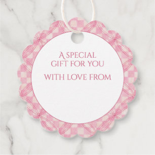 PINK CHECK QUILT Scalloped Gift Tags / White