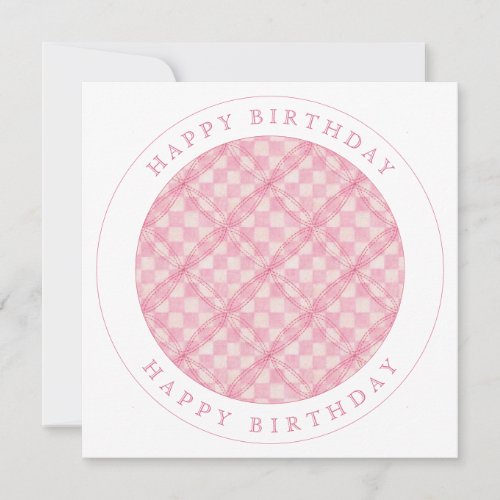 PINK CHECK QUILT Square Flat Birthday Card
