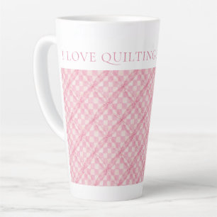 PINK CHECK QUILT Tall Latte Mug + Text / Blush