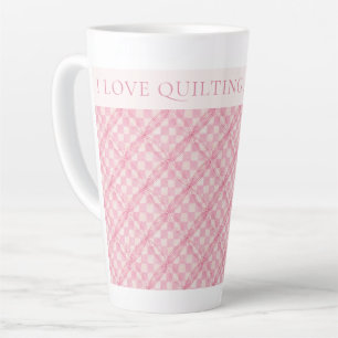 PINK CHECK QUILT Tall Latte Mug + Text / Blush