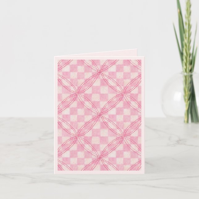 PINK CHECK QUILT Thank You Note Card / Blush (Front)