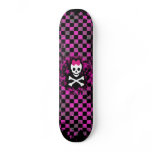 Pink Check Skull Princess Skateboard