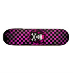 Pink Check Skull Princess Skateboard