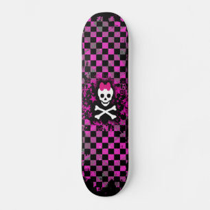 Pink Check Skull Princess Skateboard Deck