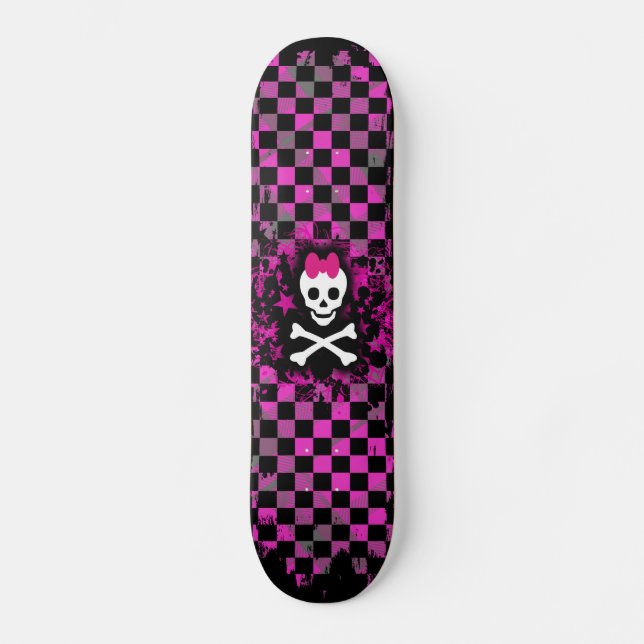 Pink Check Skull Princess Skateboard Deck (Front)