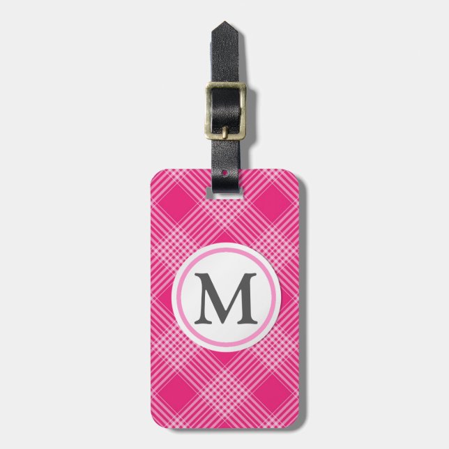 Pink Checked Luggage Tag (Front Vertical)
