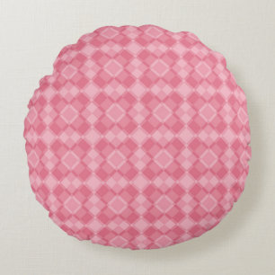 Pink Checker Argyle Pattern Round Pillow