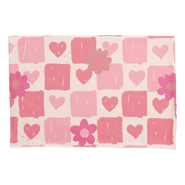 Pink checker design  pillow case (Front)