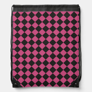 Pink Checker Diamond Pattern Drawstring Backpack