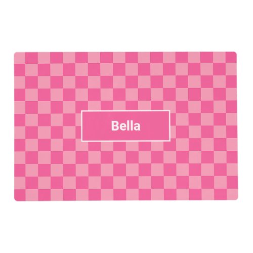 Pink Checker Pattern Dog Cat Pet Food Mat