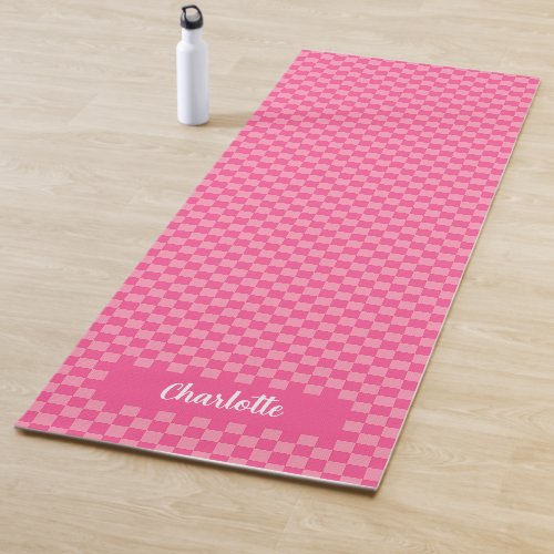 Pink Checker Pattern Personalized Yoga Mat