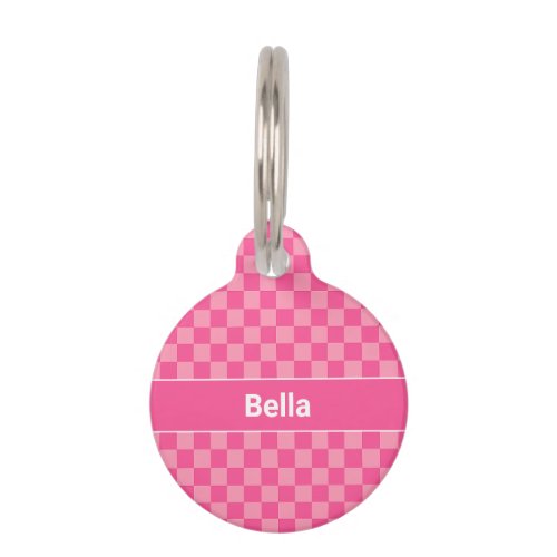 Pink Checker Pattern Pet ID Tag