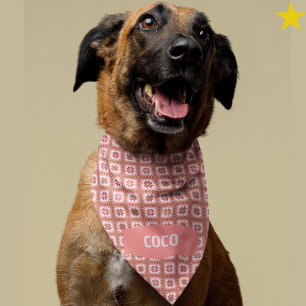 Pink Checker Plaid Custom Name Pet Bandana