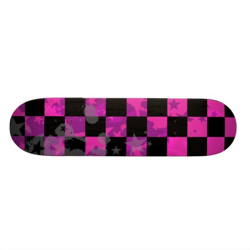 Pink Checker Stars Girls Skateboard Deck | Zazzle