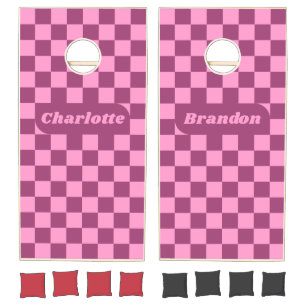 Pink Checker with Names Cornhole Set