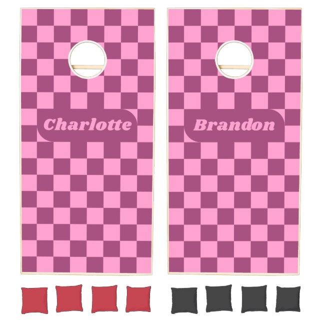 Pink Checker with Names Cornhole Set (Set)