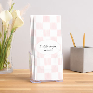 Pink Checkerboard Blank Wedding Program Brochure