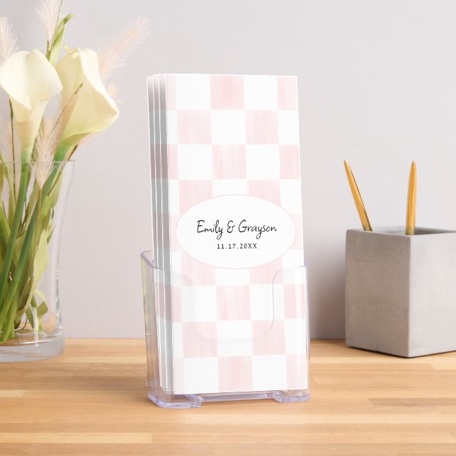 Pink Checkerboard Blank Wedding Program Brochure (Insitu)