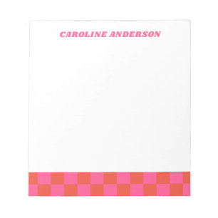 Pink Checkerboard Checkered Pattern Personalized Notepad