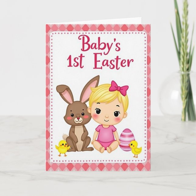 Pink Checkerboard Easter Card (Front)