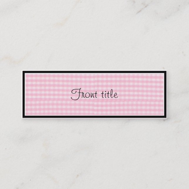 Pink Checkerboard Fabric Background Template Mini Business Card (Front)
