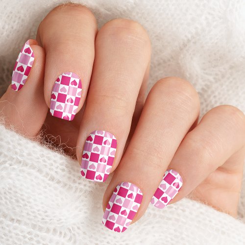 Pink Checkerboard Heart Minx Nail Art