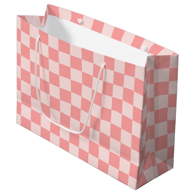 Pink Checkerboard Large Gift Bag (Front Angled)