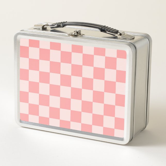 Pink Checkerboard Metal Lunch Box (Front)