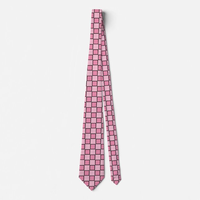 Pink Checkerboard Pattern Neck Tie (Front)