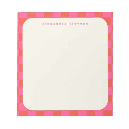 Pink Checkerboard Pattern  Personalized Name Notepad