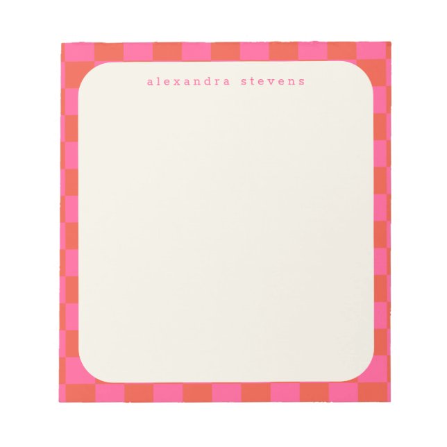 Pink Checkerboard Pattern | Personalized Name Notepad (Front)