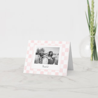 Pink Checkerboard Personalized Photo Thank You Card