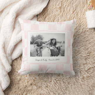 Pink Checkerboard Personalized Photo Throw Pillow