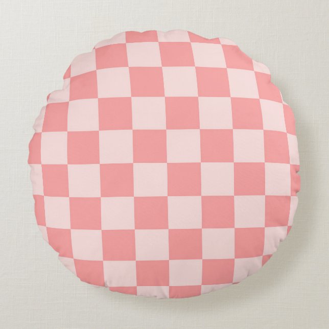 Pink Checkerboard Round Pillow (Front)