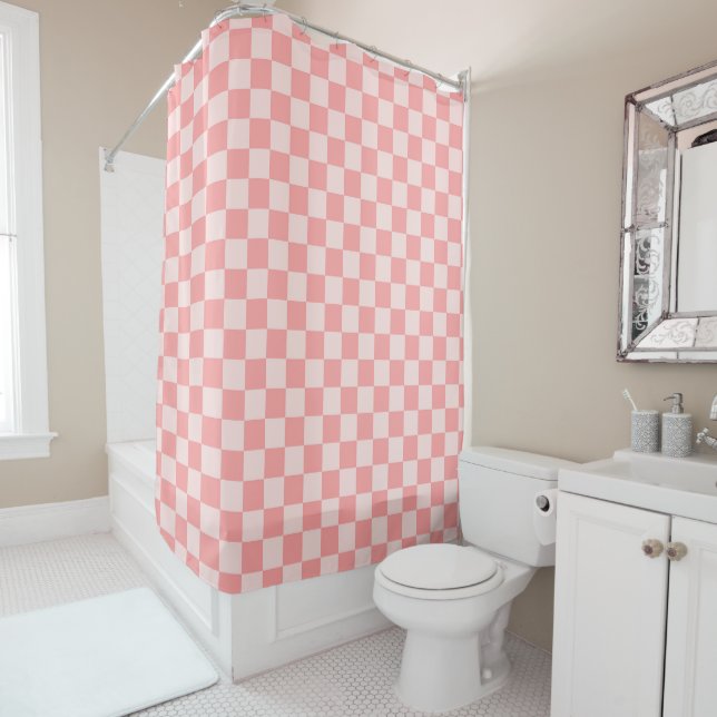 Pink Checkerboard Shower Curtain (In Situ)