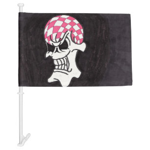 Pink Checkerboard Skull  Car Flag