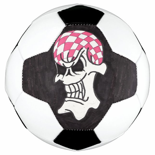 Pink Checkerboard Skull Soccer Ball (Front)